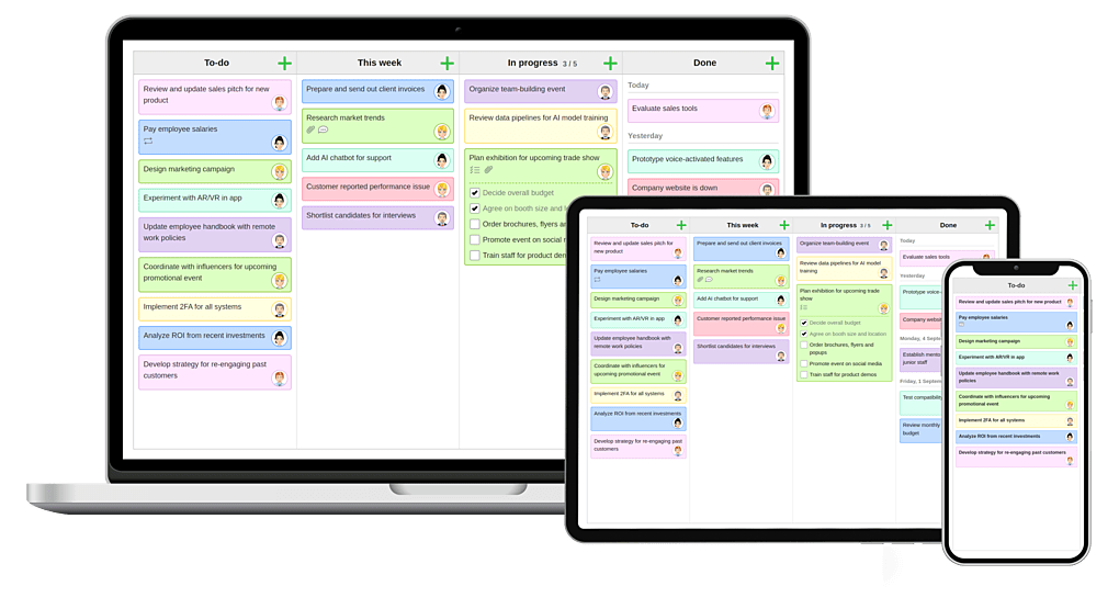 KanbanFlow on laptop, tablet and phone